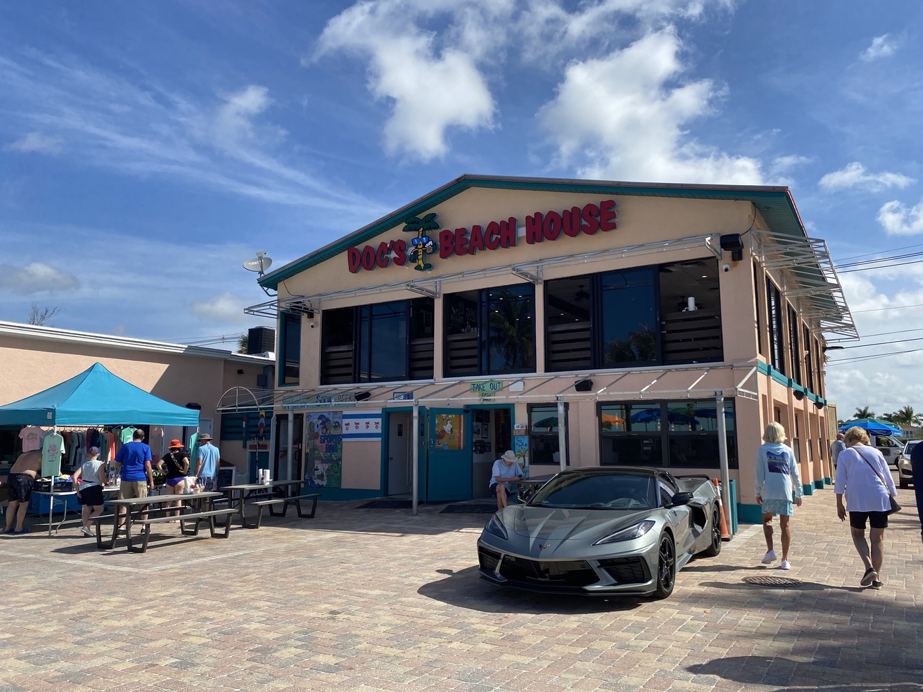 This is the
      Gulf-facing side of Doc's Beach House during the day.