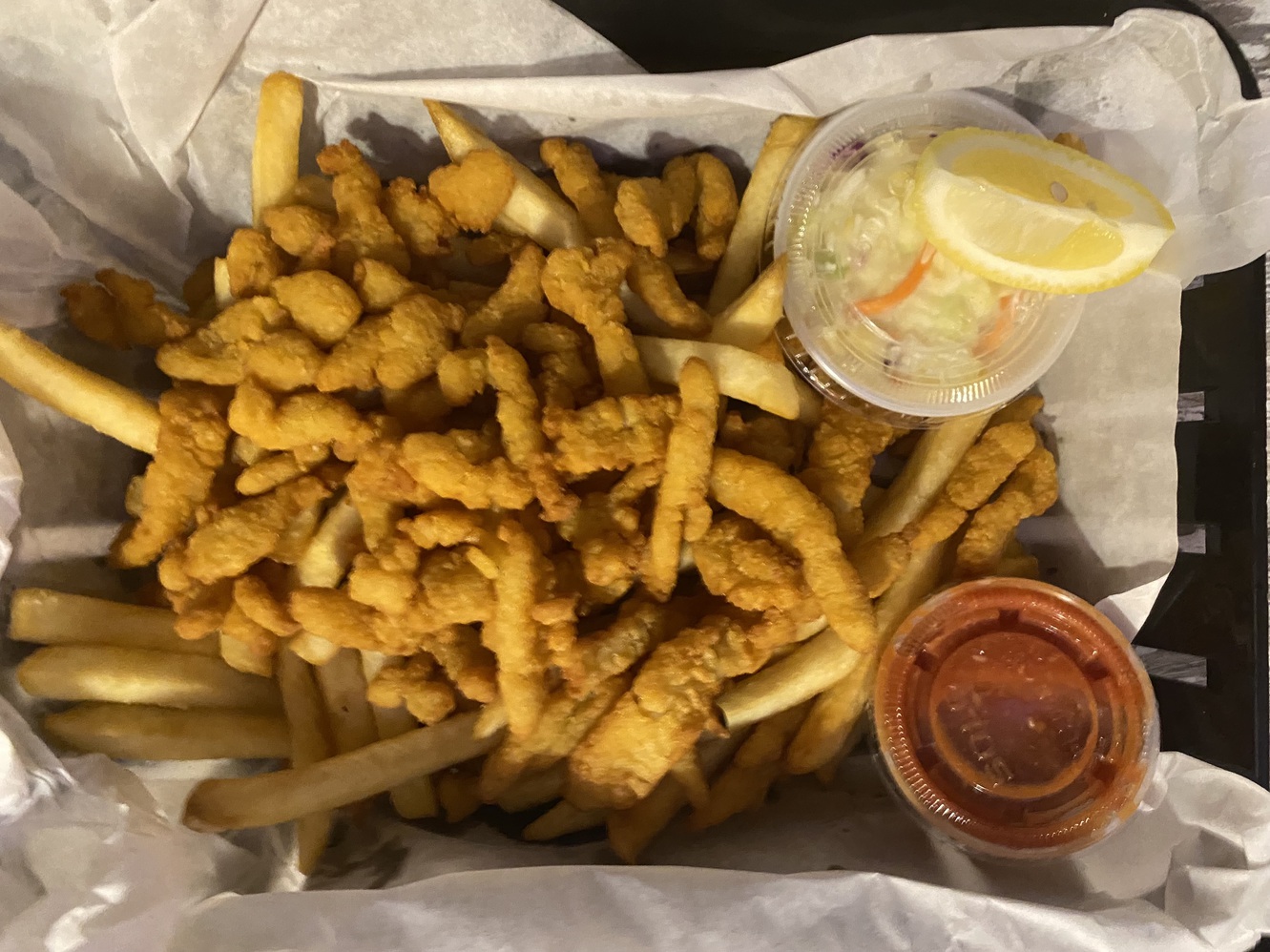 This
      deep-fried clam basket is wonderful.