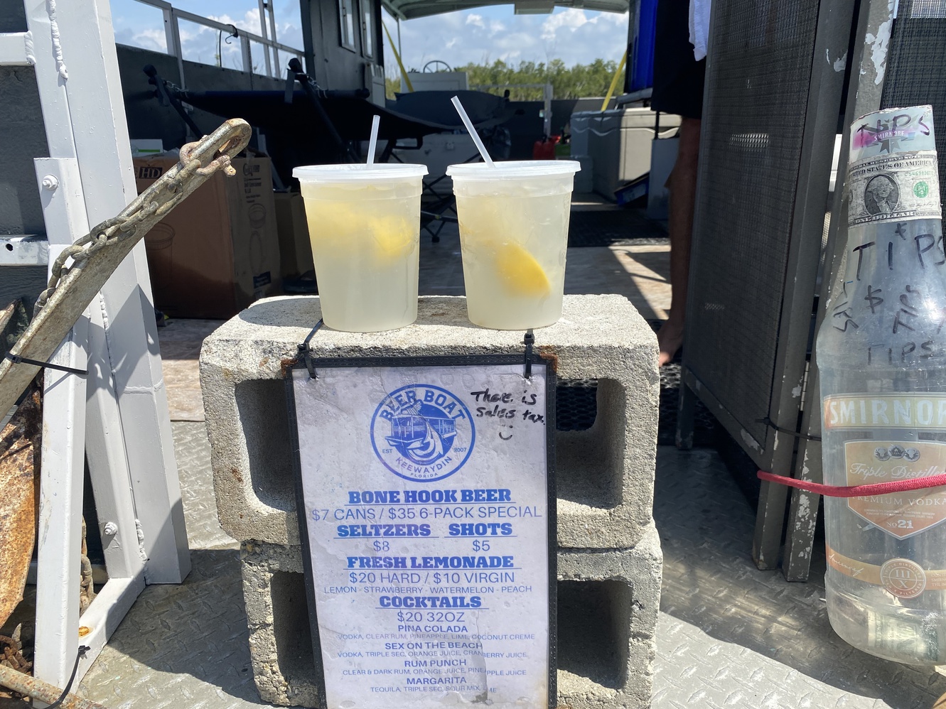 This menu shows
      the beverages for sale at The Beer Boat.